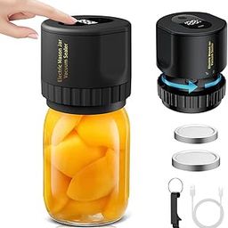 Mason Jar Vacuum Sealer, Electric Mason Jar Sealer Kit with Regular & Wide Mouth Mason Jar Lids, Can Opener, Automatic Jar Vacuum Sealer Machine for Food Storage, Middle, Black-26