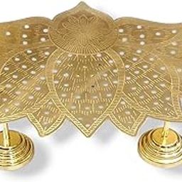 YRK Lotus Shaped Gold Colour 108 Lakshmi Astothara Flower Plate 12 Inch | 108-Hole Flower Plate for Lakshmi Puja | Hindu Puja | Spiritual Decor-image-1