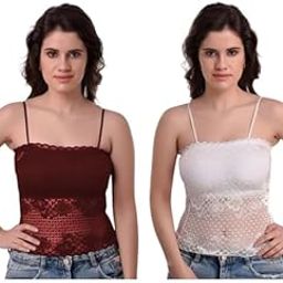 Women's Floral Lace Bralette Bra Crop Top Padded Relaxed Fit Camisole, Removable Pads (Pack of 2)-image-1