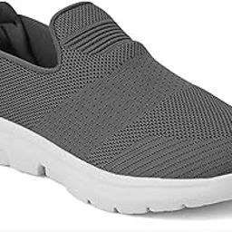 Men's Slip-On Walking Shoes, Mesh Knit, Grey with White Sole, Lightweight Casual Sneakers-picture-8
