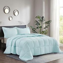 HIG Pre Washed Down Alternative Comforter Set King - Reversible Shabby Chic Quilt Desgin - Box Stitched with 4 Corner Tabs - Lightweight for All Season - Aqua Duvet Comforter with 2 Pillow Shams-picture-17
