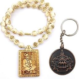 Wooden Carving Hanuman ji Handmade Locket ram carving and tulsi beads mala with Ram mandir kaychain keyring-image-31