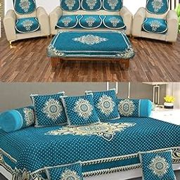 MULTITEX Heavy Chenille Velvet Sofa Cover with diwan Set and Table Cover Combo Set of 21 ps-Aqua-image-57