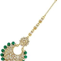 Green Colour Studded Stone Trendy Mang Tikka For Women/Girls-12