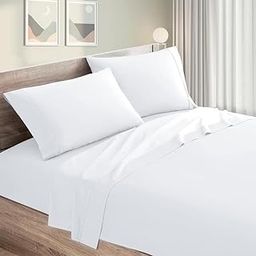 Cottington Lane Bed Sheet - Brushed Microfiber Bedsheets - Flat Bedsheets & Pillowcase - Super Soft Microfiber - Breathable Wrinkle, Fade Resistant & Cooling Sheets - King - 108x108 Inch_White-image-7