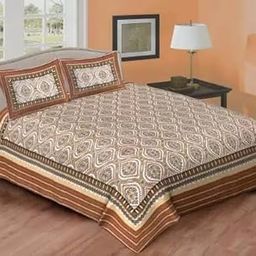 RIDDHI SIDDHI 144 TC Cotton Printed Jaipuri Bedsheet Double Bed with 2 Pillow Cover (Brown)-image-5