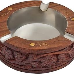Deseno TWN Handmade Wooden Ashtray for Men Home Office Rosewood Ash Tray with Brass and Steel 3 Spots Smoking for Home, Car, Garden, (10. 5, 10.5 .5.5 cm)-image-76