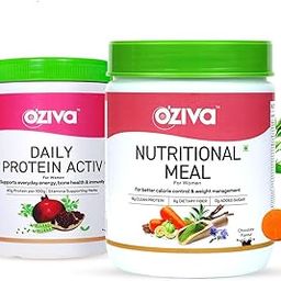 OZiva Daily Protein Activ for Women Increased Energy Levels, Bone Health and Hormonal Balance 300 g and OZiva Nutritional Meal Women for Weight Management, Meal Replacement Shake 500 g (Chocolate)-image-36