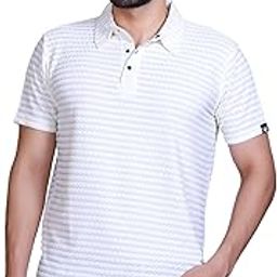 Men's Textured Regular Fit Half Sleeves Polo Collar T-Shirt with Buttoned Closure for Casual, Street, College Wear-image-96