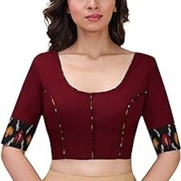 Half Sleeve Pure Cotton Maroon Women Blouse(D-005690-@@P)-10