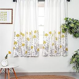 Tranquebar Curtain Co. Window Curtain - Room Darkening, 152 cm (5 Feet), Yellow Floral Print, Set of 2, Cotton Fabric, BackTab, Design Mazzo- Window Curtains 5 Feet Long, Living Room, Bedroom-13