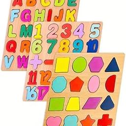 Vrakshaya Puzzles for Toddlers,3 Pack Wooden Alphabet Number Shape ABC Name Toys for Kids 1-3 Years Old, Preschool Educational Gift Learning Letter Puzzles Toys Ages 1 2 3 4 5-image-82