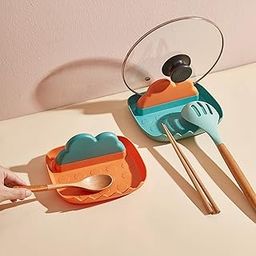 Wolpin 1 Pc Spoon Holder Spatula Holder for Kitchen Spoon Rest Cooking Utensil Plastic Stand Pan Cover Lid Rack Pot Clips Support Ladle Organizer Tool (17 x 15 x 8 cm)-image-2