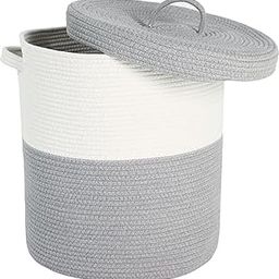GRATIFY 12" x 12" x 14" Large Storage Basket with Lid, Cotton Rope Storage Baskets, Laundry Hamper, Blankets Pillows Storage in Living Room Baby Nursery, Basket With top Cover, Mix Grey-picture-19
