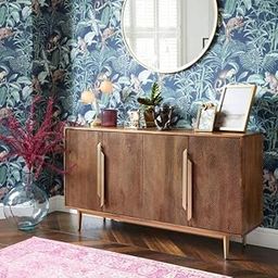 The DIQSHCET Modern Wooden Sideboard Cabinet with Diagonal Carved Pattern – 2 Door Storage Brass Handles, Brown Finish – for Living Room-image-47