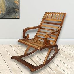 Zidle Stellar Wooden Rocking Chair, Indoor Slat Back Design, Curved Arms, Brown-image-21