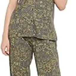 clovia Women's Cotton Print Button Me Up Shirt & Pajamas Set-picture-28