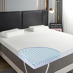 2 Inch 7-Zone Memory Foam Mattress Topper King with Removable Cover, Cooling Gel-Infused Swirl Egg Crate Memory Foam, Standard 100 by Oeko-TEX Certified, Blue-image-69