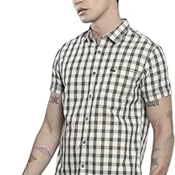 the indian garage co Men's Cotton Slim Fit Checkered Half Sleeves Cutaway Collar Casual Shirt-picture-43
