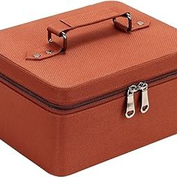 FADAK Polyester Makeup Cosmetic Box for Wedding Makeup Box Jewelry Bridal Trousseau Box Vanity Beauty Case Large Vanity Box Vanity Bag with Dividers for Brushes Travel Cosmetic Organizer Bag (Brown)-image-44