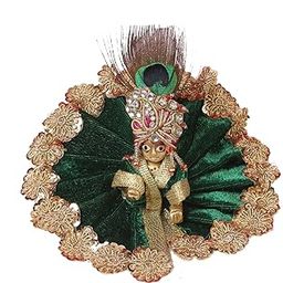 DLC Laddu Gopal Ji Dress Designer Velvet Janamashtami Dress for Thakur ji Kanha Ji Dev Vastra, 1 pc Floral Border Bal Gopal Krishna Ji God Ladoo Gopal Poshak by Dulhan (Size 0, 4 inch, Pine Green)-image-88