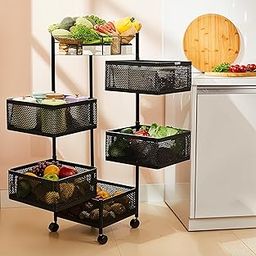 Amazon Brand - Solimo Storage Rack | 5-Layer Revolving Vegetable Kitchen Rack | Square Multipurpose Storage Trolley with Wheels | Metal Fruit Storage Rack | Kitchen Cabinet Spice Rack | Black-20