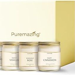 Puremazing Scented Candle Gift Set - 4 Fragrances Vanilla, Rose, Lavender & Cinnamon | 100% Soy Wax with Natural Aroma Oils | 25-Hour Burn Time | 90 Gram Each | Ideal for Office & Home Decor-4