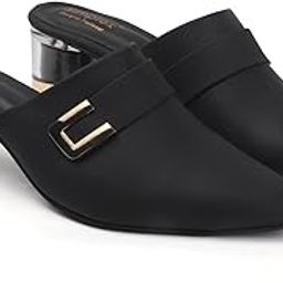 Women's Stylish Slip-On Mules with Transparent Block Heel | Pointed Toe Heels for Office & Casual Wear-image-45