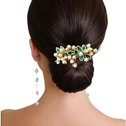 Artificial Metal Exquisite Gold Flowers with Lustrous Pearl Beads & Crystal Leaf Stones Design Hairpin/ Clip/ Judapin/ Hair Accessories for Women & Girls - 2688-image-61