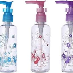 KABEER ART Plastic 100 ml Empty Printed Lotion, Cream, Soap Dispenser, Bottle With Pump Action And Safety Lock Set Of 3 Pc-1