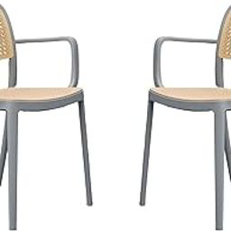 DIYA Modern Plastic Chairs with Handle Armrest Lightweight Durable Cane-Style Back and Seat Dining Chairs Comfortable Indoor Outdoor Chairs for Kitchen Dining Room (Grey-Pack of 2)-image-26