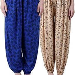 Women's Loose Fit Rayon Harem Pants (EANHAREMPRINTED_BLUE_BEIGE_Blue, Beige_Free Size)-54