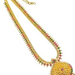 one gram gold plated long necklace(haram) for women-image-69