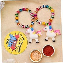 Evisha Unicorn Rakhi Bracelets for Sisters, Set of 2 with Decorative Fridge Magnet, Multicolour-image-90