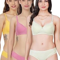 liigne Women Everyday Padded Bra Panty Set (Pack of 3) - This Lingerie Set Made of Pure Cotton-picture-13