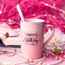 NYRWANA Coffee Mug, Gift Items for Women, Birthday Present for Girlfriend, Cups and Mugs, Ceramic Mug, Cute Mugs with Spoon & Gift Box (400ml-Pink)-image-15