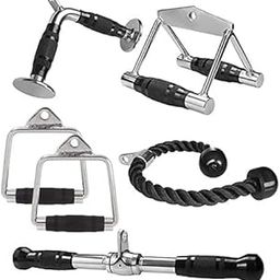 Fitness Zone Combo Pack- Triceps Rope Handle, Triceps Straight LAT Bar, Triceps V Shaped Handle Bar, Rowing Handle, D-Handles Pair-2