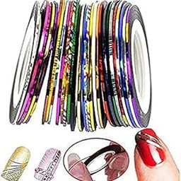 Belicia 10 Pieces Mixed Colors Nail Tape, Nails Art Decoration Striping Line, Wire Manicure Fingernail Glitter Tips Stickers, DIY Fingernails Shiny Decor Tip Kit for Women Home Salon Design Tool-image-35