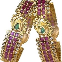 KGR Splash South Indian Jadau Kangan Bangle Set For Women And Bride Set of 2 Ruby Stone Bangle (Size 2.6)-picture-45