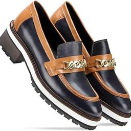 Matilda bit Blue-Tan Leather Loafers Shoes for Women-image-37