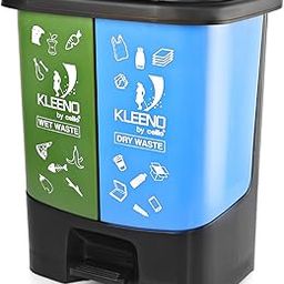 CELLO Duo Plastic Step-On Pedal Dustbin for Wet and Dry Waste| 2 In 1 Dustbin Trash Can/Plastic Garbage Bins with Lid for Home Kitchen | (20 Liters, Green and Blue)-0