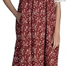 moomaya Women's Cotton Maxi Nightdress | Soft & Breathable Sleepwear | Printed A-Line Nightgown with Lace & Pockets-picture-1