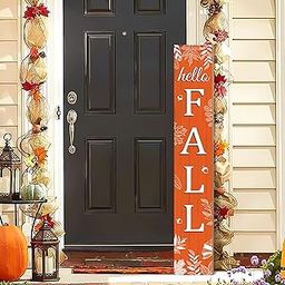 Hello Fall Porch Sign Autumn Leaves Wooden Welcome Sign Vertical Fall Hanging Signs For Standing Front Porch Decor Rustic Wall Decor Home Farmhouse Yard Door Fall Decorations 47.2"H-image-36