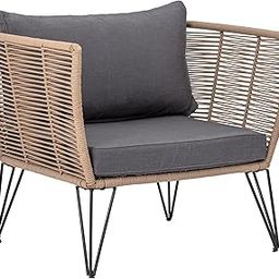 DEVOKO Outdoor 1 Piece Patio Single Seater Bistro Sofa Rope with All Weather Cushion Chair for Balcony, Terrace, Porch, Backyard, Lawn, Poolside and Garden (Beige & Dark Grey)-0