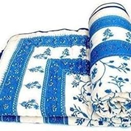 SVT Traditional Famous Jaipuri Beautiful Floral Print in White and Blue Jaipuri Rajai/Razai/Quilt Single/Single Bed Quilt/Comforter/AC Quilt/AC Comforter-image-29