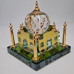Ayush International Crystal Glass Taj Mahal Showpiece, Gold-Plated Decorative Miniature with Green Base, Home Decor-image-32