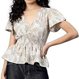 Women's Short Printed Top with Smoking Work On Waist Polyetser Casual Regular Top for Women || Full Sleeve Regular Stylish and Trendy Top-image-67
