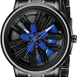 MotionX | Car Wheel Spinning Dial with Black Coated Stainless Steel Chain & Butterfly Double Snap Lock for Men & Boys-30