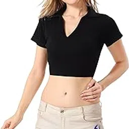trasa Women’s with Sleeve Rib Knitted Cotton Racer Back Tank Tops Polo V Neck Crop Tank Tops - Available Sizes -XS, S, M,L,XL-picture-33