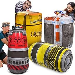 Kidzlane Inflatable Bunkers Set - Barrels for Laser Tags, Blast Guns & Paintball - Inflatable Paintball Battle and Outdoor War Zone Bunker Toys - Easy Set Up Army Party and Laser Tag Battle Gun Game-image-31